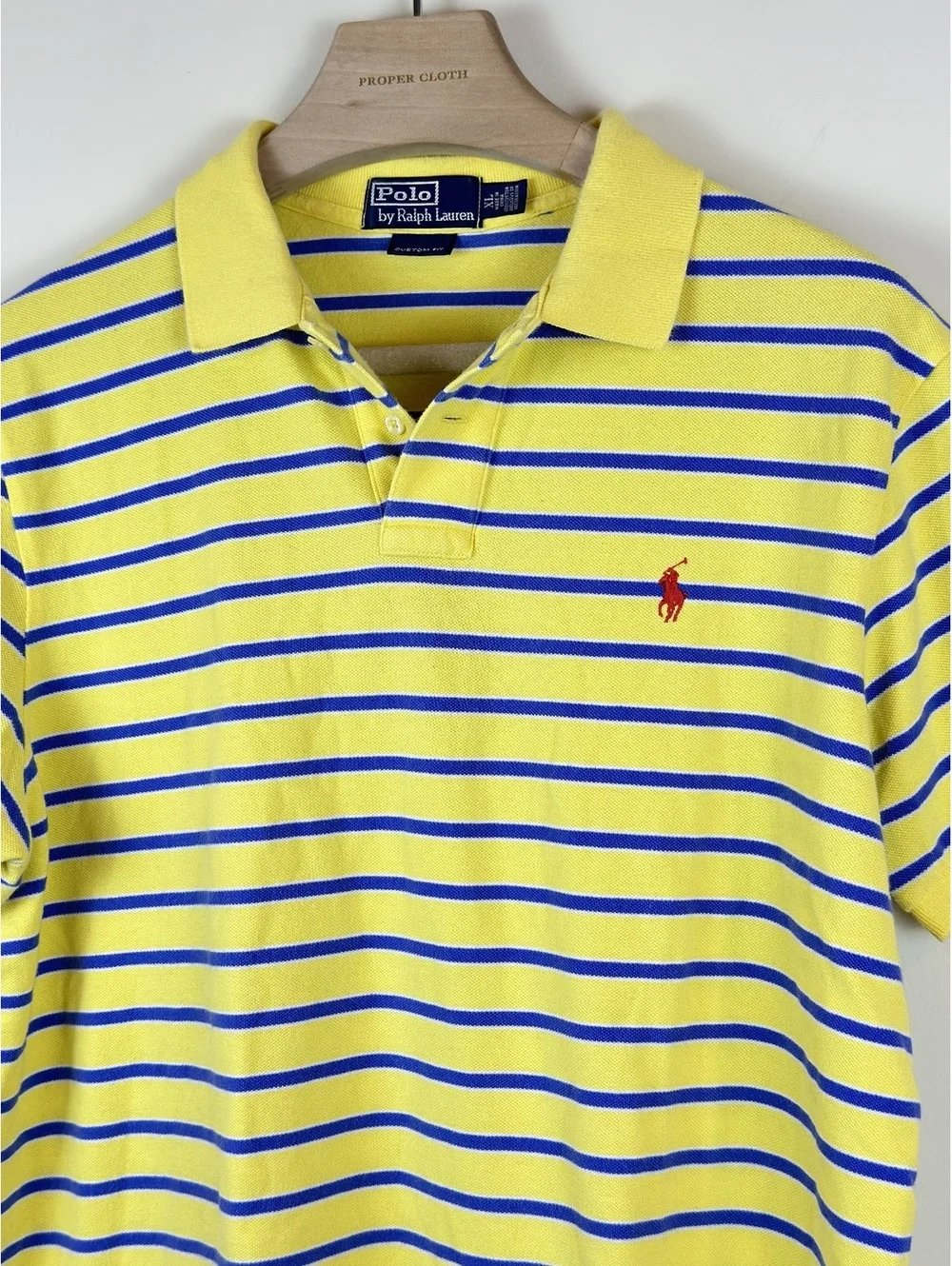 Polo Ralph Lauren Men’s XL Custom Fit Yellow Blue Striped Polo Shirt Red Pony